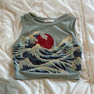 Ribbed Great Wave Cropped Tank